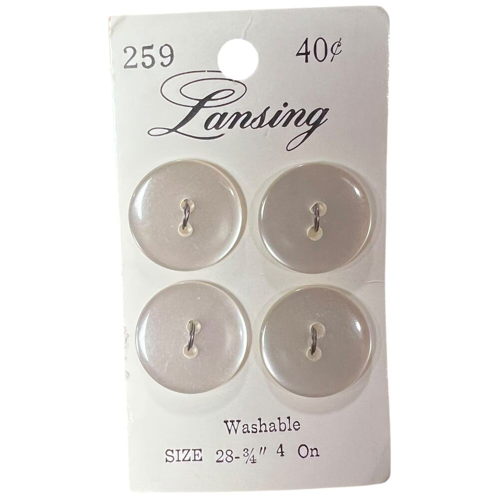 Vintage Lansing White Pearl Buttons 4 Count Iowa NOS Sewing Craft